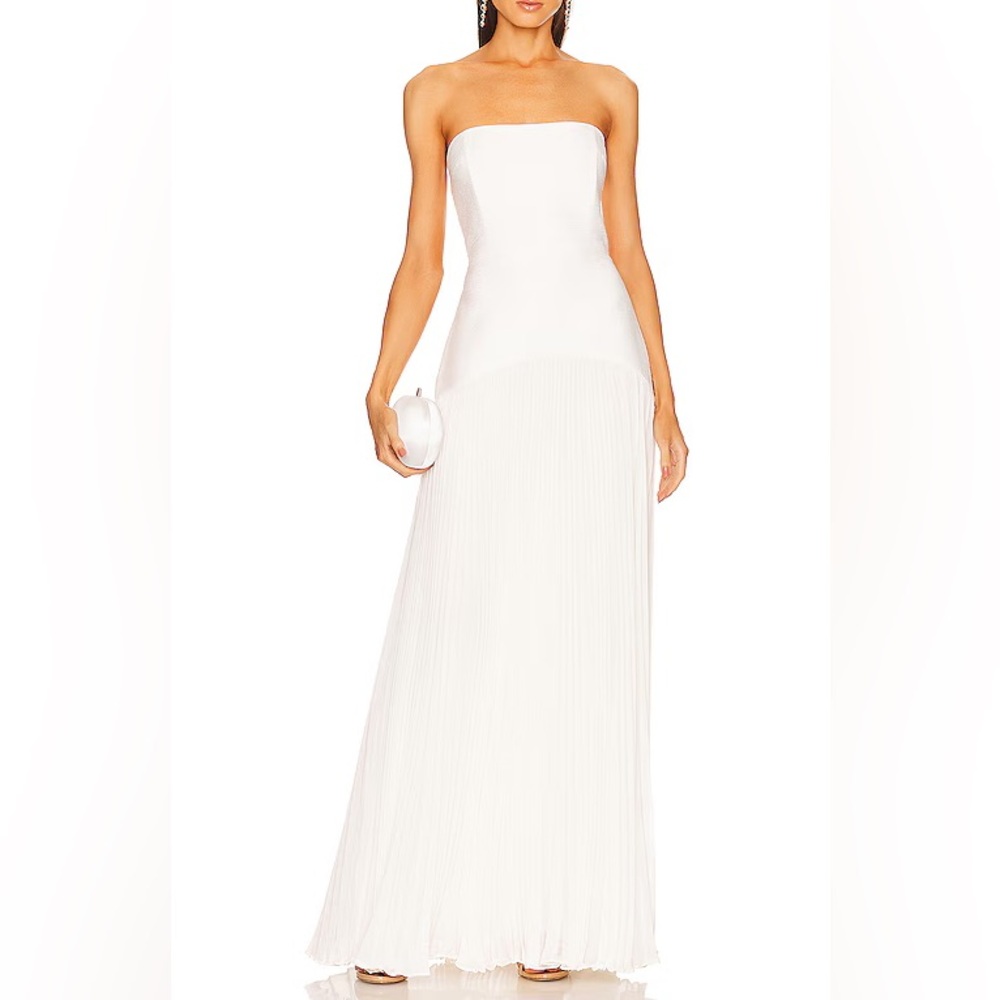 ALEXIS SUNNIVA PLEATED STRAPLESS CORSET MAXI DRESS WHITE XS